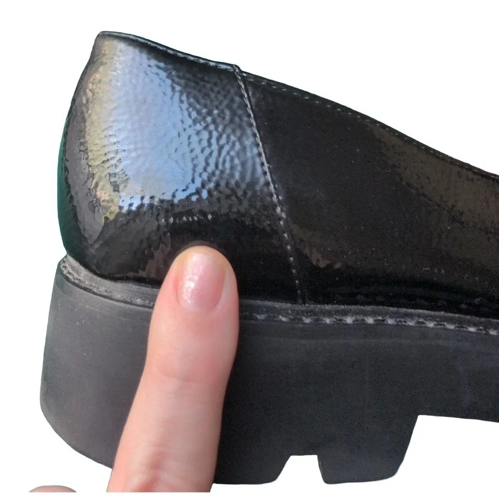Black Patent Leather Platform Loafers Franco Sarto Brindy Women's 10 Chunky Y2K